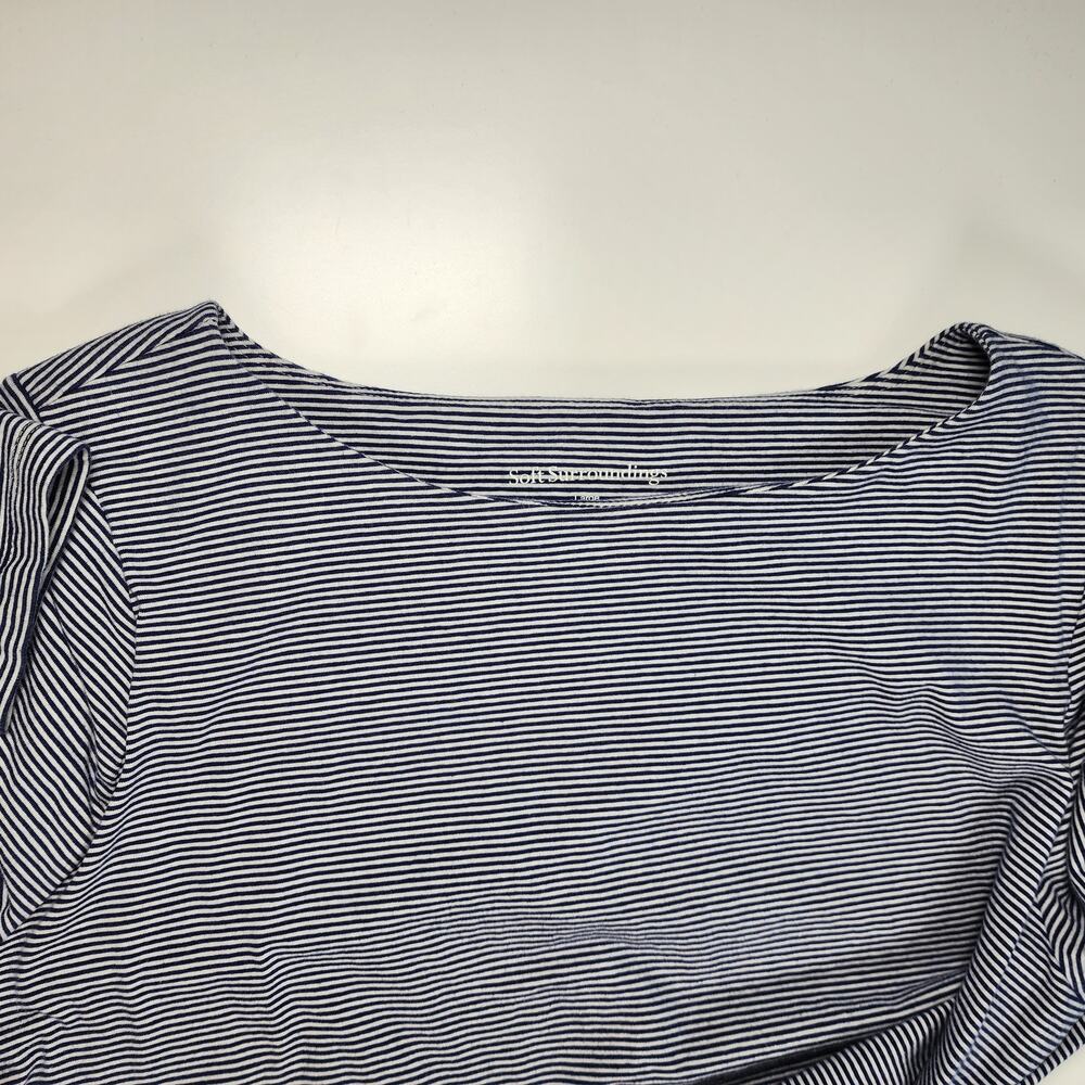 Soft Surroundings Striped Ruched Side Long Sleeve Top Nautical L - Picture 6 of 11